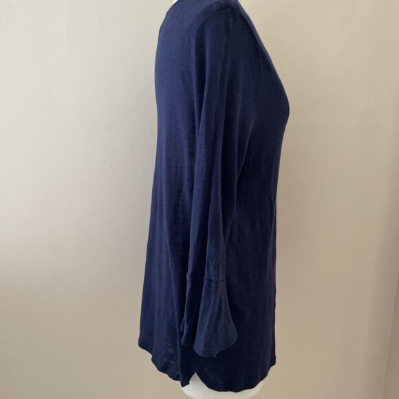 Cynthia Rowley 100% Linen Top Blouse Size L Blue Bell Sleeve Boho Lagenlook - Picture 3 of 8
